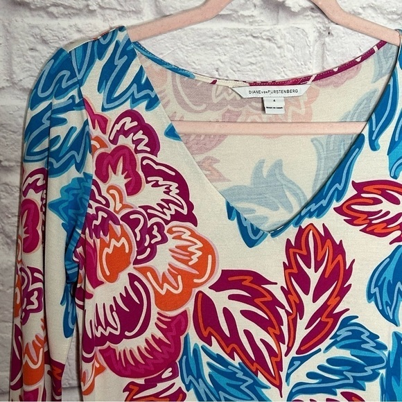 Diane Von Furstenberg Kaden Floral Pink Blue White Silk Jersey Dress - Picture 8 of 15